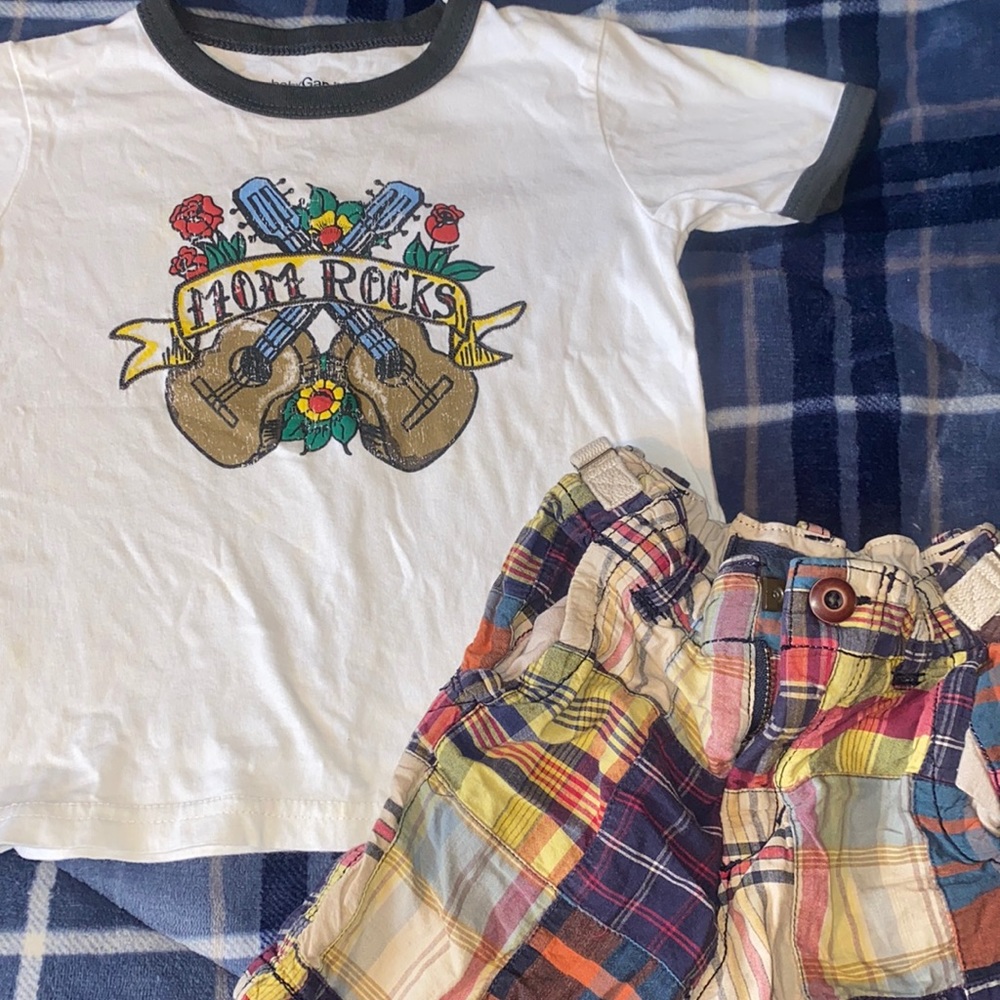 Baby gap boys mom rocks shirt sz 2 3 madras shorts